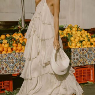 Elegant Halterneck Ruffled Tiered Maxi Dress