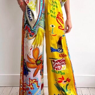 Unique Print Elastic Waist Pocket Pants
