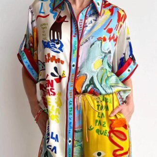 Unique Print Short-Sleeved Loose Shirt