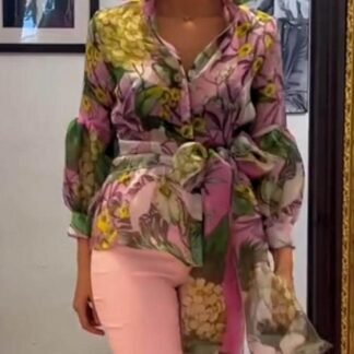 Elegant And Mature Floral Print Long-Sleeved Shirt
