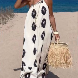 Sunshine Ethnic Print One Shoulder Loose Maxi Dress