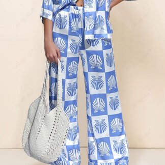 Special Satin Shell Print Wide Leg Pants