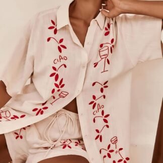 Square Collar Loose-Fitting Drop Sleeve Shirt