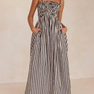 Sophistication Unique Stripe Pleated Maxi Dress