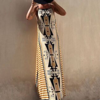 Ethnic Print Backless A-line Maxi Dress