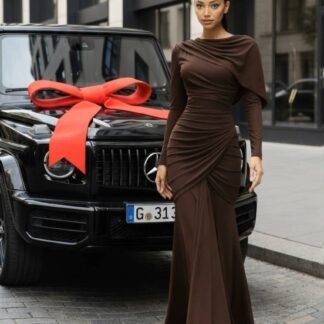 Shawl Design Pleated Maxi Dress