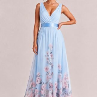 Elegant Floral Print V-neck Maxi Dress