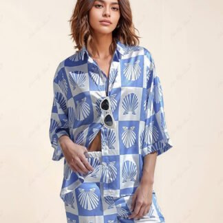 Special Satin Shell Print Button-Down Shirt
