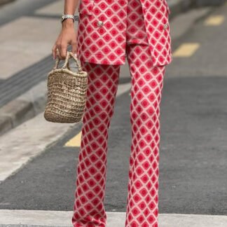 Casual Geometric Print Pocket Suit Pants