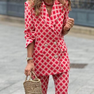 Casual Geometric Print Long Sleeve Pocket Blazer